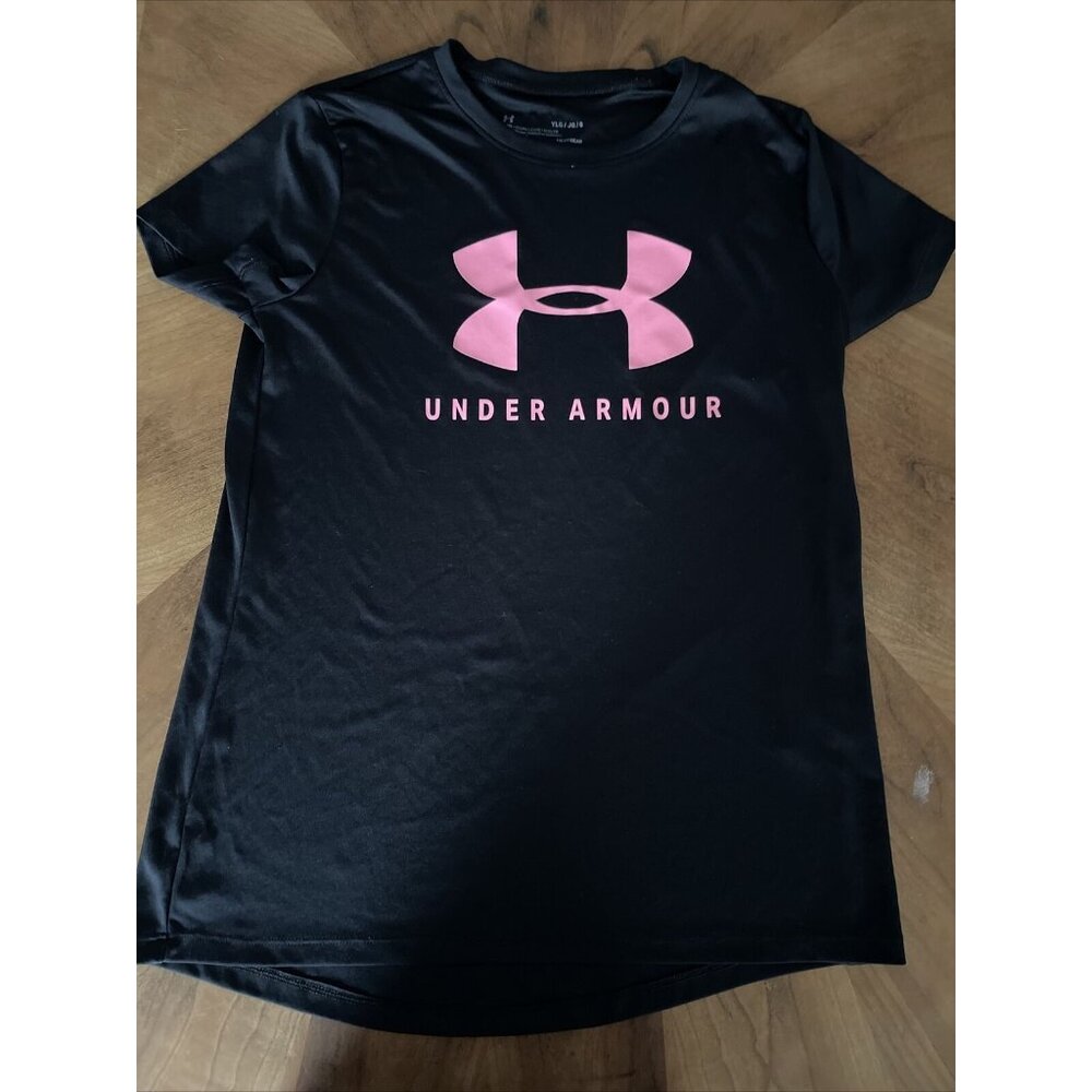 Under‎ Armour Girls Pink Active Short Sleeve Loose Jersey T-Shirt YLG/G